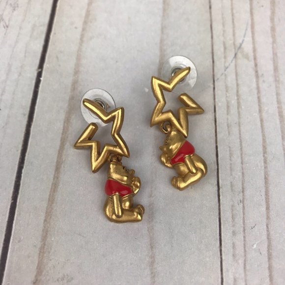 Vintage Signed Disney Winnie the Pooh Star Pierced Earrings - Picture 6 of 11